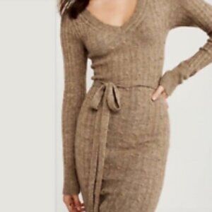 Abercrombie & Fitch Gray Ribbed V-Neck Sweater Dress